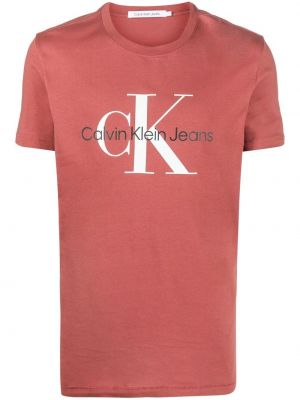 Koszulka z nadrukiem Calvin Klein Jeans brązowa