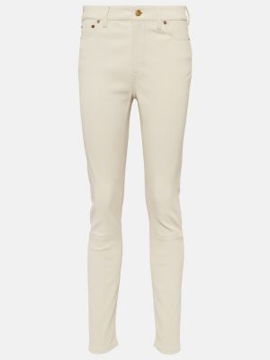 Kožené nohavice s vysokým pásom skinny fit Polo Ralph Lauren biela