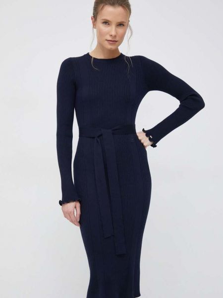 Tommy Hilfiger ruha gyapjú keverékből sötétkék, midi, testhezálló