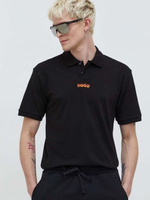Памучна тениска с дълъг ръкав с апликация Hugo черно