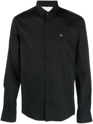 Bavlnená košeľa s výšivkou Calvin Klein čierna