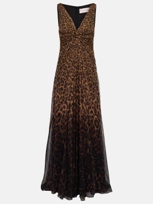 Leopardí hedvábné dlouhé šaty s potiskem Valentino Hnědé