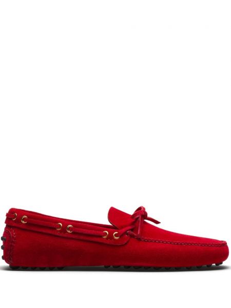 Велурени ниски обувки с връзки с дантела Car Shoe червено