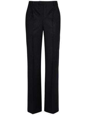 Spodnie klasyczne wełniane plisowane w paski Saint Laurent czarne