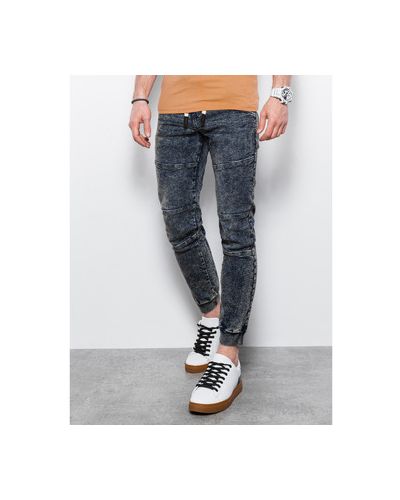 Jeansy slim fit Ombre  Spodnie męskie jeansowe joggery P551 - niebieskie
