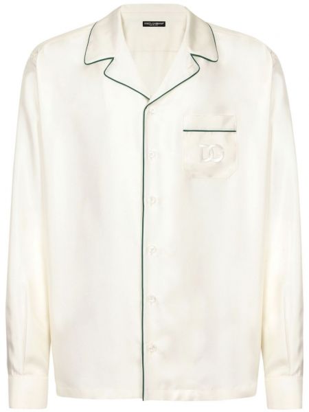 Hedvábná košile s výšivkou Dolce & Gabbana bílá