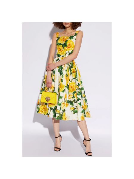 Vestido midi de flores con estampado Dolce & Gabbana amarillo