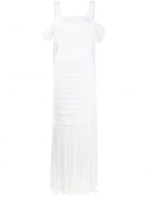 Biała sukienka wieczorowa z siateczką drapowana Norma Kamali