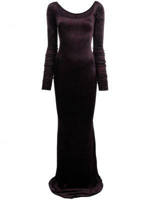 Žametna dolga obleka iz rebrastega žameta Rick Owens Lilies vijolična