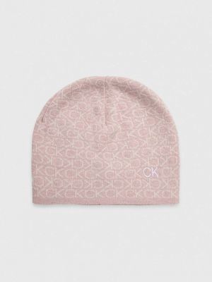 Dzianinowa czapka z kaszmiru Calvin Klein różowa