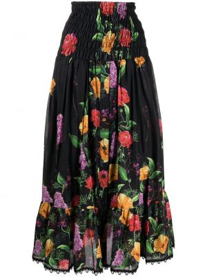 Květinové dlouhá sukně s vysokým pasem Charo Ruiz Ibiza - černá