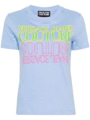 Памучна тениска с принт Versace Jeans Couture синьо
