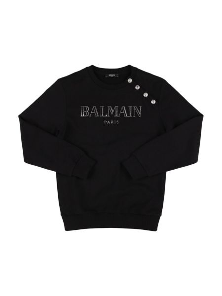 Crewneck sweatshirt i bomull med mönster för tjejer Balmain svart