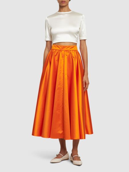 Plisované saténové dlouhá sukně Patou oranžové