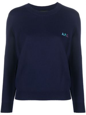 Памучен пуловер бродиран A.p.c. синьо