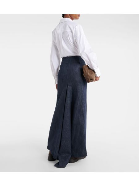 Długa spódnica bawełniana Brunello Cucinelli niebieska
