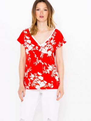 Tricou cu model floral Camaieu roșu