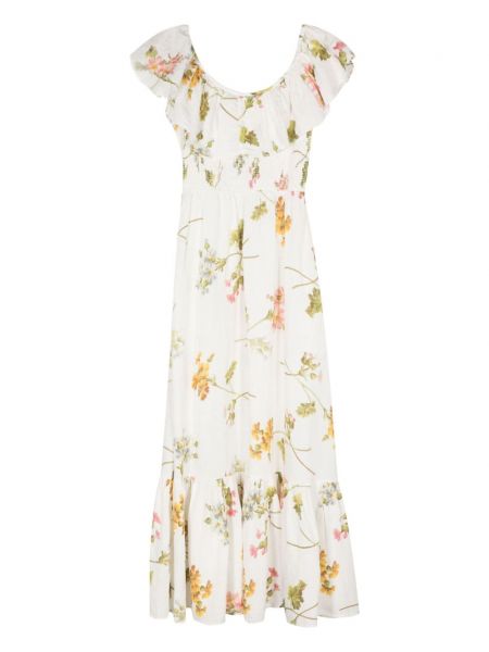 Rozkloszowana sukienka w kwiatki z nadrukiem Bytimo biała