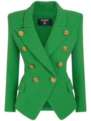 Krepová vlněná bunda s knoflíky Balmain zelená