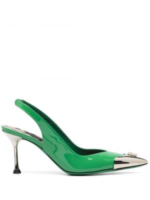 Nizki čevlji s peto z nizko peto s kristali Philipp Plein zelena