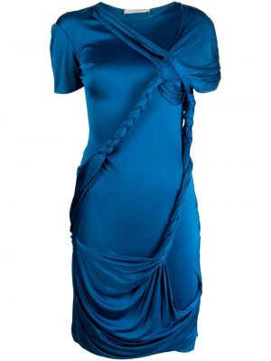 Satenska haljina s draperijom Alexander Mcqueen Pre-owned plava