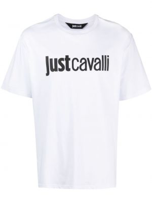 Bavlněné tričko s potiskem Just Cavalli bílé