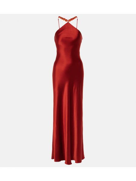 Σατέν φόρεμα με τιράντες με χάντρες Staud κόκκινο