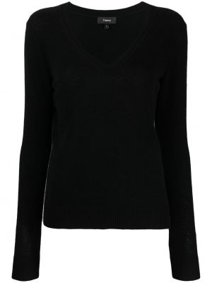 Кашмирен пуловер с v-образно деколте Theory черно