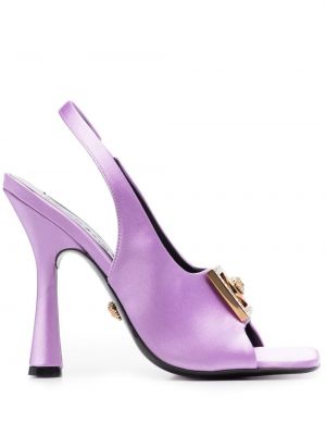 Сатенени сандали с кристали Versace виолетово