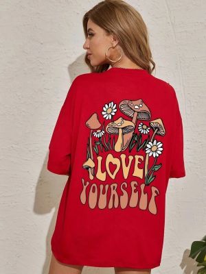 Oversized tričko s potiskem K&h Twenty-one červené