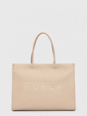 Кожаная сумка шоппер Furla бежевая