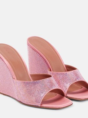 Сатенени сандали с клин ток Amina Muaddi розово