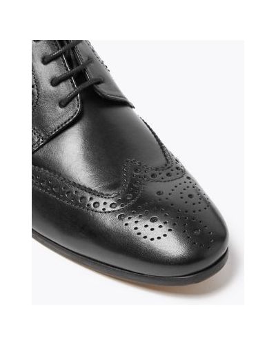 Mens M&S Collection Wide Fit Leather Brogues - Black, Black M&s Collection