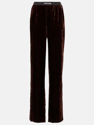 Pantaloni cu talie înaltă de catifea cu croială lejeră Tom Ford maro