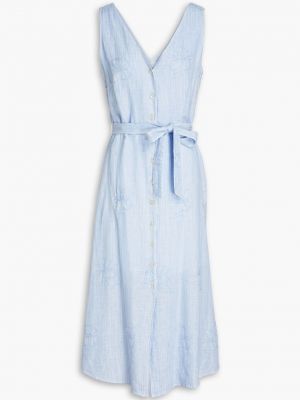 Льняное платье миди с вышивкой 120% Lino синее