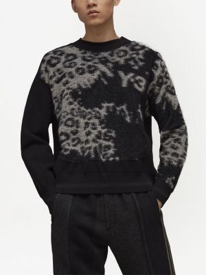 Sweter z nadrukiem w panterkę z okrągłym dekoltem Y-3 czarny