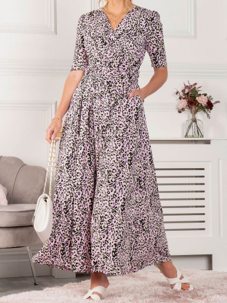 Леопардовое длинное платье с принтом Jolie Moi розовое
