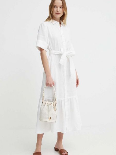 Lniana sukienka midi Polo Ralph Lauren biała