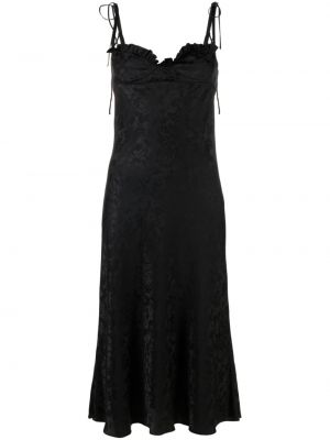 Жакардова копринена миди рокля на цветя The Garment черно