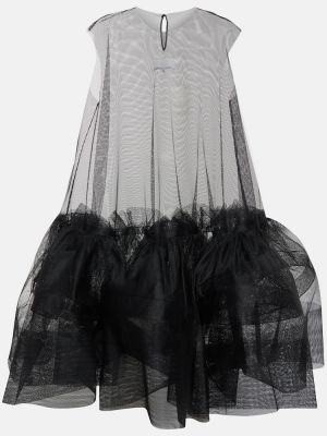 Tylové midi šaty s mašľou Maison Margiela čierna
