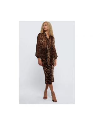 Blusa de seda de gasa con estampado Dolce & Gabbana marrón
