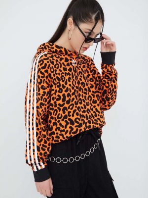 adidas Originals bluza bawełniana x Rich Mnisi damska kolor pomarańczowy z kapturem wzorzysta