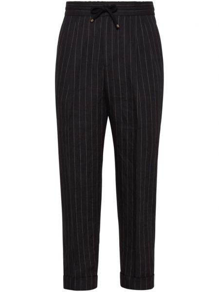 Pantalon en lin à rayures Brunello Cucinelli noir