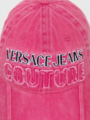 Czapka z daszkiem bawełniana Versace Jeans Couture różowa