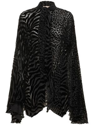 Žametna srajca iz rebrastega žameta z zebra vzorcem Roberto Cavalli črna