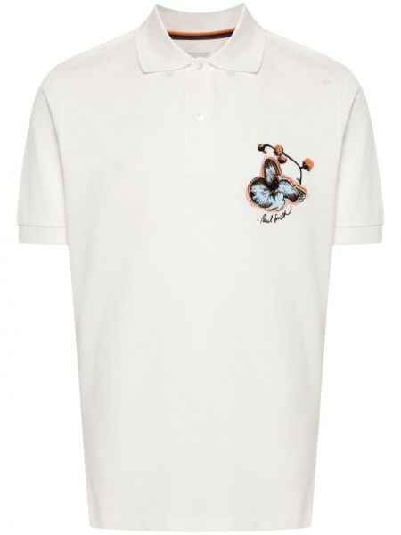 Medvilninis siuvinėtas polo marškinėliai Paul Smith balta