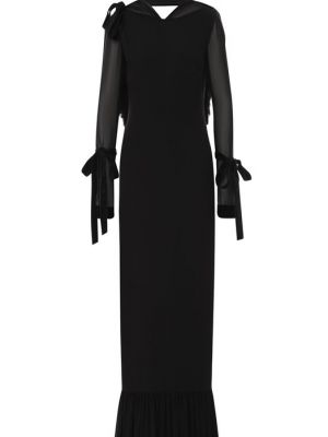 Шелковое длинное платье с бантом с рюшами Tom Ford черное