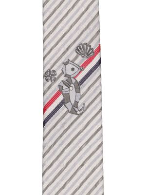 Cravatta di seta in tessuto jacquard Thom Browne grigio