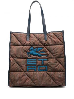 Καπιτονέ τσάντα shopper με σχέδιο paisley Etro καφέ