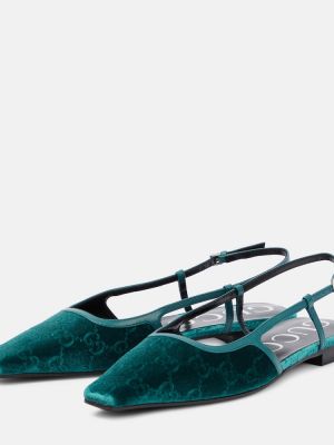 Nyitott sarkú bársony balerina cipők Gucci kék